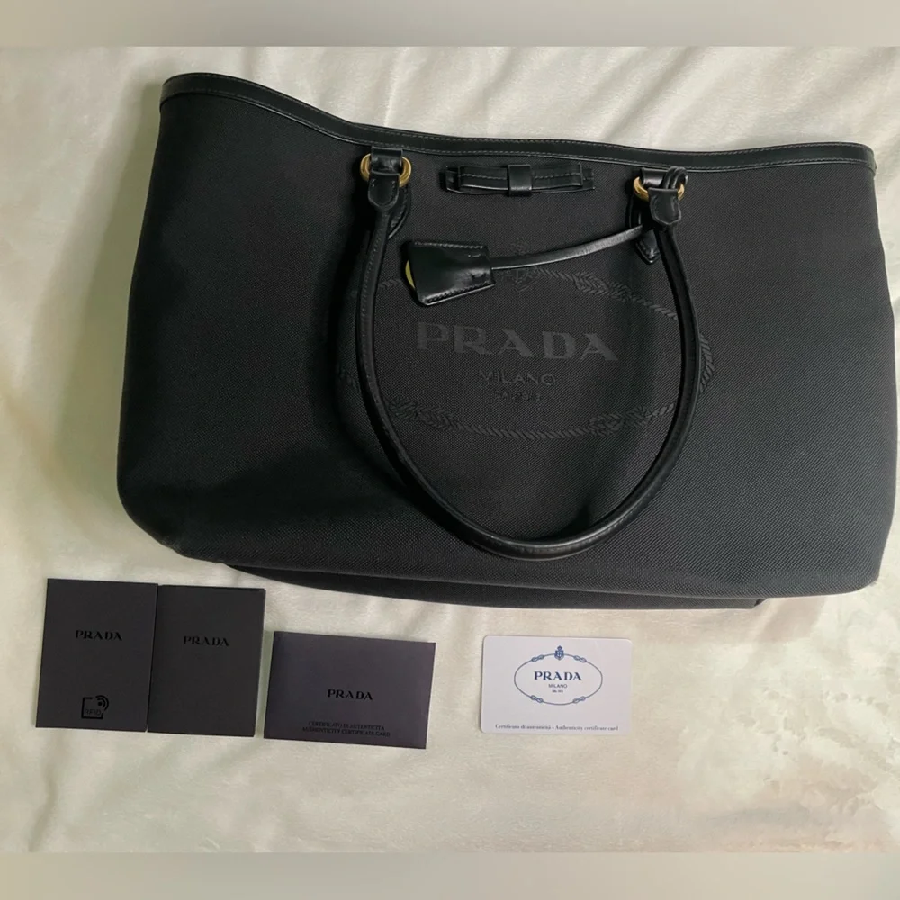 Prada Black Logo Jacquard Canvas Tote Bag 🖤 - Picture 3 of 13